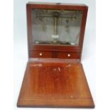 An early 20th century mahogany cased miniature balance scales with ivory scales, signed C. Wolters &