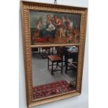 A late 18th or early 19th century giltwood wall mirror, the upper third set with an oil on canvas