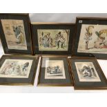 Six reproduction Georgian manner cariacature prints, the largest 34 x 36cm.