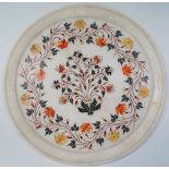 An Agra specimen inlaid marble circular tray, diameter 41cm.