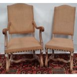 A set of six French os de mouton dining chairs with bleached walnut style frames and hessian and