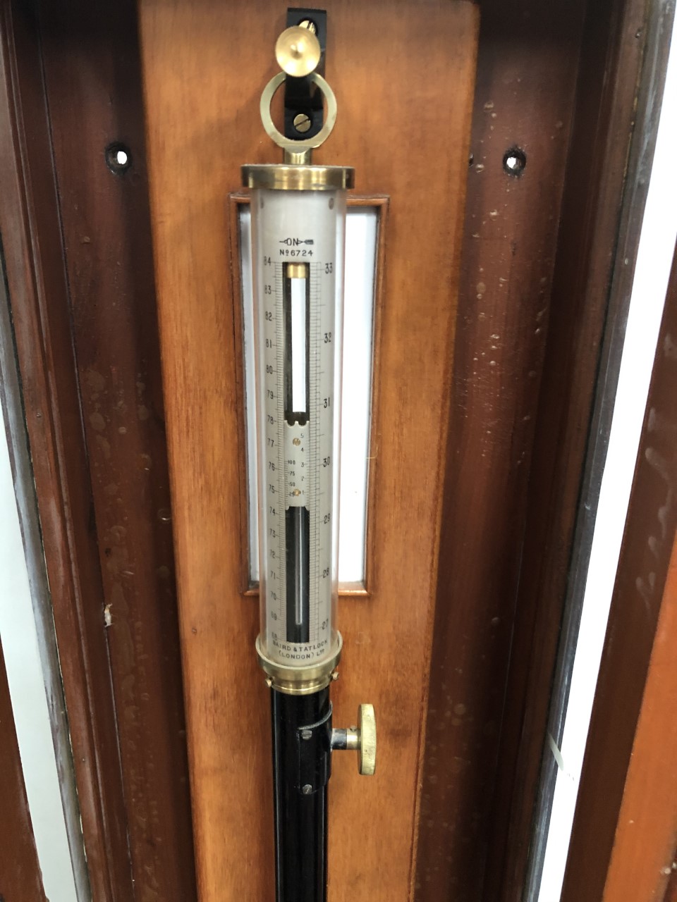 A marine style stick barometer by Baird & Tatlock of London No.6724, with silvered temperature - Image 2 of 4
