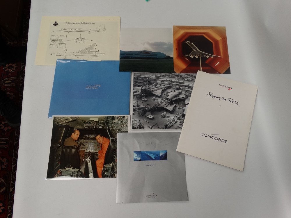 Various Concorde ephemera, including a Return to Service pamphlet signed by Tony Benn.