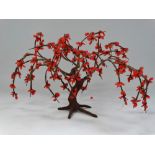 A Chinese wire and stone tree ornament, width 39cm.