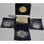 Three silver crown coins and 'The Changing Face of British Coinage Collection' medal (4).