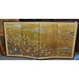 A 20th century Japanese four fold gilded and painted screen.