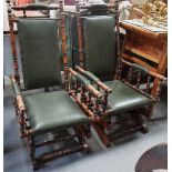 A pair of late 19th century American style turned framed rocking armchairs with upholstered seats