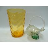 A Whitefriars glass amber ripple moulded cylindrical vase, height 20cm, together with a