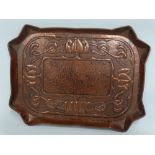 A Hayle Copper embossed tray, width 28cm.