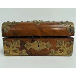 A Victorian walnut veneered brass applied hinge lidded box, width 17.5cm.