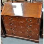 A George III mahogany bureau with extensively fitted interior of typical form on bracket feet.