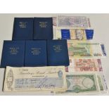 A small collection of foreign bank notes, together with 1920s Cornish bankers cheques and five