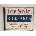 A Cornish enamel on metal double sided 'For Sale' board, 'FOR SALE RICKEARDS CENTRAL SQUARE