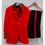 A Queens Volunteer Service scarlet jacket, waistcoat and trousers.
