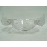 A modern Lalique glass bowl, the frosted glass handles moulded as irises, inscription to the base,