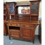 An Art Nouveau possibly by Shapland & Petter oak inlaid and copper sideboard, the upper section with
