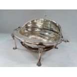A silver plated roll top chafing dish, width 35cm.