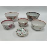 Five Chinese tea bowls and a smaller dish, diameter of largest 11.5cm.