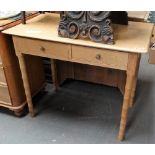 A 19th century pine side table with bamboo style turned legs, fitted two drawers, width 92cm.