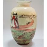 A Royal Doulton Seriesware vase designed by Charles Noke depicting Welsh ladies in a landscape, No.
