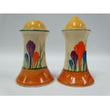 A Clarice Cliff 'Crocus' pattern salt and pepper shaker, height 8cm.