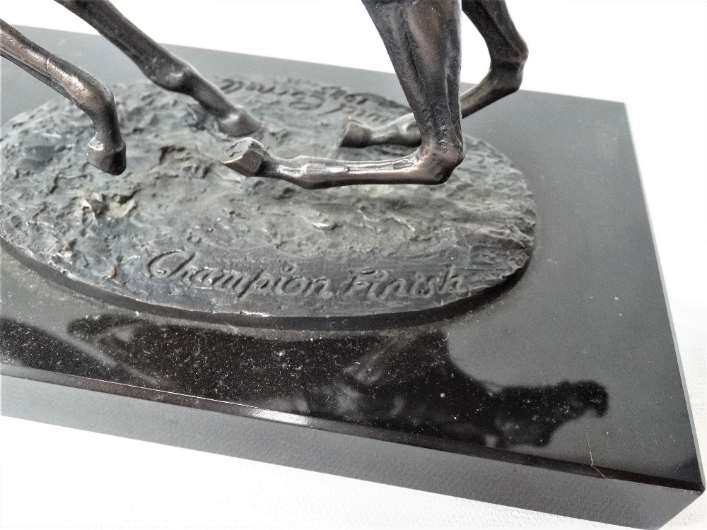 A modern bronze group upon black marble stand after David Cornell 'Champion Finish' depicting Lester - Image 2 of 3