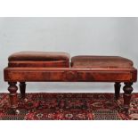 An Edwardian walnut two seat adjustable duet piano stool with turned and reeded legs stamped H.