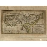 MAP - JOHN NORDEN 'The Description of Penwithe Hundred' hand coloured engraved map, 17 x 32cm.