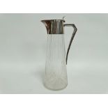 A silver plate mounted cut glass Art Deco claret jug by William Hutton & Sons with hinge lid, in the
