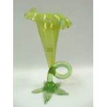 A Victorian vaseline glass Jack in the Pulpit vase, height 20cm.