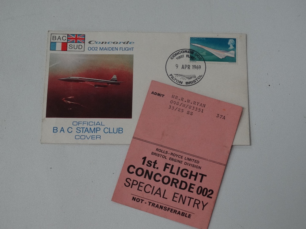 A First Flight of Concorde airside entry ticket, together with a Concorde maiden flight first day