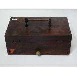 A 19th century mahogany veneered travelling ink stand with frieze drawer, width 25cm.