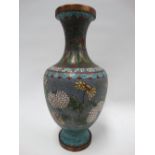 A Chinese cloisonne baluster vase, foliate decorated upon a key grey ground, height 32cm.