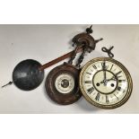 A 19th century Vienna style clock movement, together with a carved wood barometer.