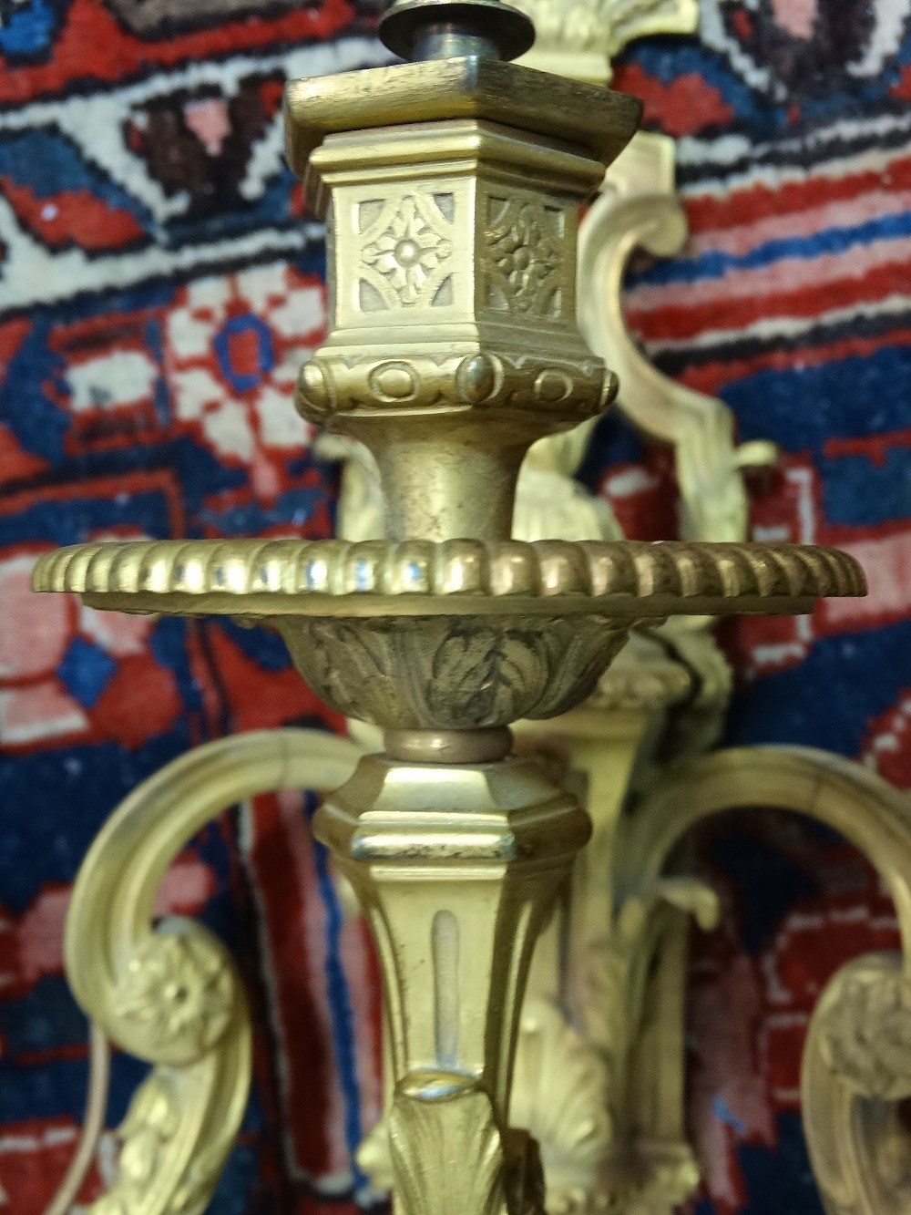 A good pair of Neo Classical style ormolu three branch wall sconces, late 19th century, later - Image 4 of 5