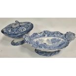 A 19th century Spode blue and white transfer printed comport decorated with a gate house by a