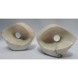 After Barbara Hepworth Pierced Form A pair of alabaster sculptures Width 16.5cm Height 12.5cm