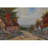 19th Century English School Coastal View Oil on canvas 28 x 38cm and Cottage Scene Watercolour 27