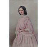 19th Century British School Portrait Of A Lady in Pink Dress Watercolour 38 x 23.5cm