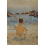 HENRY SCOTT TUKE (1858-1929) Bather By The Sea Watercolour Signed and dated 1918 24.5 x 17cm The