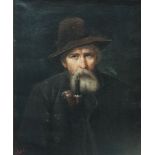 J. ECKEL (XIX-XX) Portrait Of A Pipe Smoking Man Oil on canvas Signed 65 x 52cm