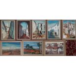 P. RAMIREZ A set of eight Mediterranean landscapes and town scenes Oil on canvas laid down Signed