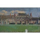 NORMAN BUCHANAN (1910-2004) Houses On The Green, Witney Oxfordshire Oil on canvas laid down Signed