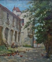 PERCY CRAFT (1856-1934) Summer Morning At A French Chateau Oil on canvas Signed Artist's label to