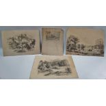 19th Century English School Four topographical pencil drawings, including Lismore Castle