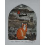 SHEILA STAFFORD (XX-XXI) Old Sod Etching 5/5 Signed 13 x 14cm Together with Harbour Cat Coloured