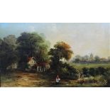 19th Century English School A Village Landscape Oil on panel 37 x 60cm