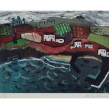 HEATHER BRAY (XX-XXI) Stormy Seas Before A Village Limited edition print 10/10 Signed 23.5 x 31.5cm