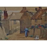 JOHN GUTTERIDGE SYKES (1866-1941) Adit Lane Cottages, Newlyn Watercolour Signed 24.5 x 34.5cm