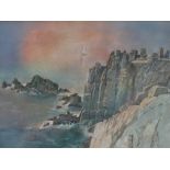 KEN SYMONDS (1927-2010) The Cornish Coast Watercolour Signed 55 x 60cm